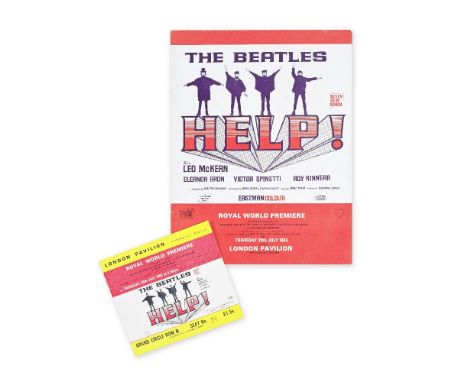 The Beatles: A Programme And Ticket For The Royal World Premiere Of The Film Help!, 29th July 1965, held at the London Pavili