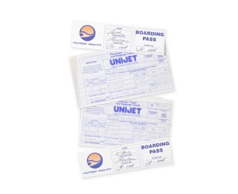 Jeff Beck: An Original Return Plane Ticket and Boarding Pass From London To Barbados To Visit David Bowie's House On Mustique
