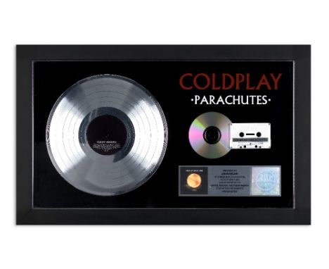 Coldplay: A 'Platinum' Disc Awarded To Jon Buckland For The Album Parachutes, RIAA certified, plaque reading Presented to Jon