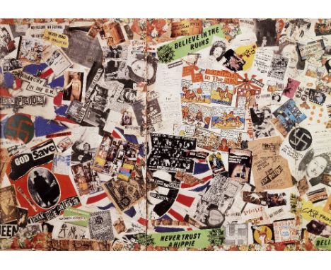 The Sex Pistols/Jamie Reid: A Two-Part Mural Exhibition Poster, 1983, the large poster made up of two parts depicting Jamie R