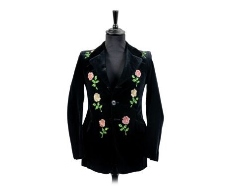 Elton John: A 'Granny Takes A Trip' Velvet Jacket Owned By Elton John, late 1960s/early 1970s, black velvet, with detailed fl