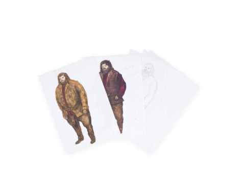 Harry Potter: An Original Painted Costume Design For Rubeus Hagrid, circa 2001, a painted and watercolour character costume d