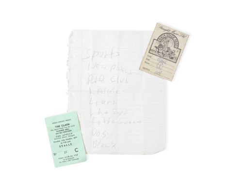 Richard Hell And The Voidoids: A Concert Setlist And Related Items, 1977, comprising a Richard Hell handwritten setlist, nine