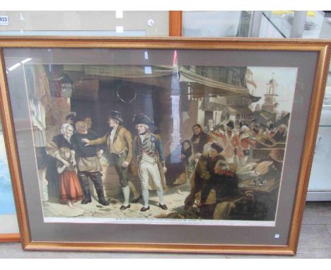 A Victorian print "Bound for Trafalgar's Bay", Nelson leaving Portsmouth for the Victory, 1805, dated 1895, framed and glazed