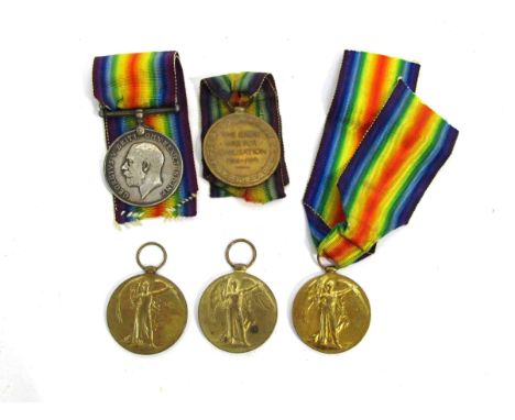 A WWI pair of medals named to GS-48187 PTE. H. HALES R.FUS., together with three Victory medals named to 32037 PTE. J.W. FENN
