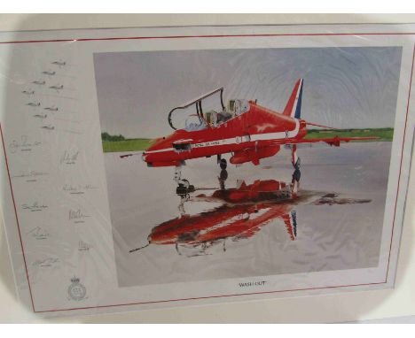 A limited edition print after Mark Zanker "Wash-Out" of Red Arrow Hawk, 45/100, multiple signatures, mounted, unframed