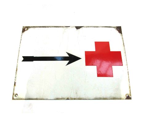 A mid 20th Century (possibly WWII) Red Cross / First Aid enamel sign, 35cm x 50cm