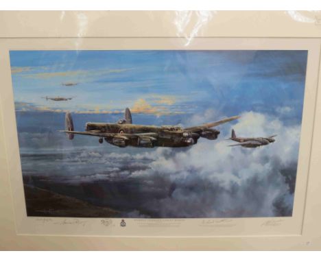 A limited edition print after Michael Rondot, "Bomber Command: Target Berlin", Lancasters and Mosquito, multiple signatures 7