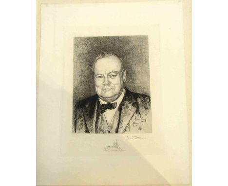 VERA DOWN: A pair of portrait engravings of Winston Churchill and Franklin D. Roosevelt, pencil signed, unframed with mountin