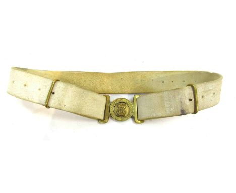 A British Army brass waist belt clasp with George crown, Slade Wallis belt