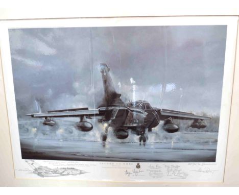 A limited edition print after Michael Rondot, "Second to None", Tornado Aircraft Landing, multiple signatures and sketch to m