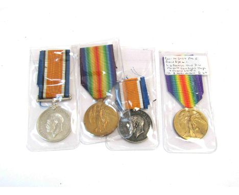 Two pairs of WWI medals named to K.28355 W. WOOD STO. 1. R.N. and PTE. C. BRAND DURH. L.I.