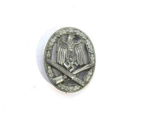 A Third Reich era German Army / Waffen-SS General Assault Combat badge, crossed bayonet and grenade beneath an eagle, maker s