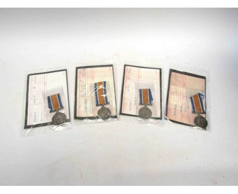 Four WWI war medals named to 45429 PTE. H. BROWN LEICESTERSHIRE REG., 769529 GNR. H. EDWARDS RA, 135582 PTE. J.B. HENRY ASC a