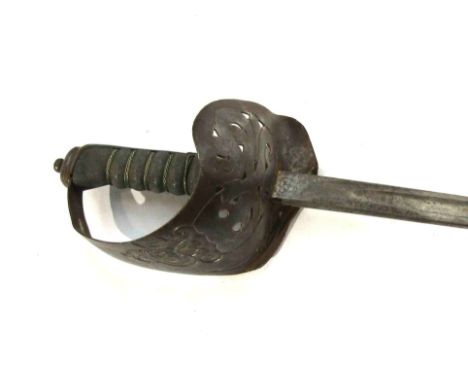 An 1897 pattern Indian Army officer's sword, stamped I.S.B. and 1915, pierced hilt, a/f