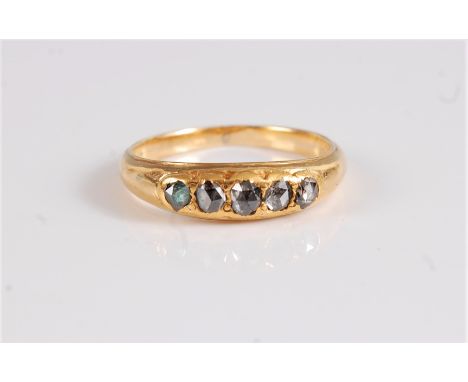 A 19th century five stone diamond ring, the five graduated rose cut diamonds, total weight estimated approx. 0.40cts, all wit