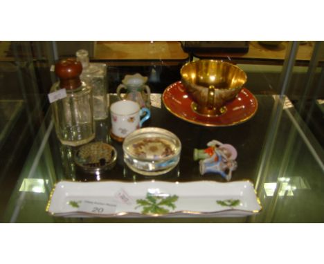 Aynsley tea cup & saucer, paperweight, 2 x vintage continental pin cushion doll busts, 2 x dressing table jars etc.