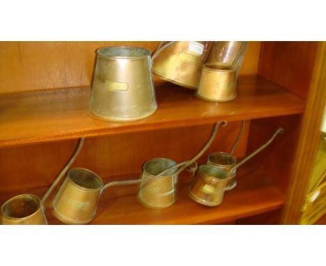 9 x vintage copper cider measures