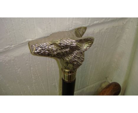 Silver plated antique style fox head walking stick