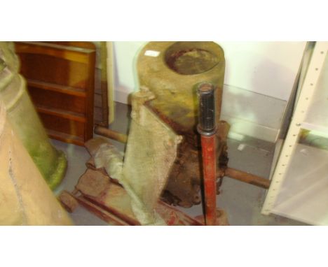 Vintage engine & trolley jack & plough share