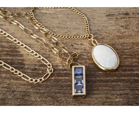 A collection of yellow metal and 9ct gold,  including a paste set pendant, an opal oval drop on a curb linked chain and other