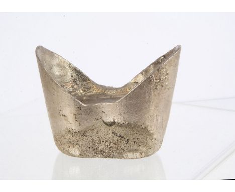 A heavy Chinese silver sycee ingot, possibly 50 Tael and late Qing dynasty but may be later, 1759g, the boat shaped ingot hav