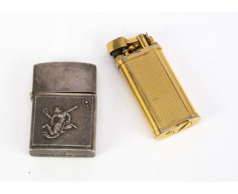 A modern Thai silver Zippo style cigarette lighter and a Dunhill gilt lighter  