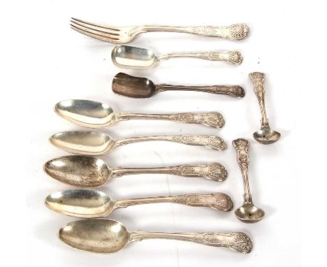 A small quantity of Victorian and Georgian Kings pattern flat ware, double struck to include five dessert spoons, one dessert
