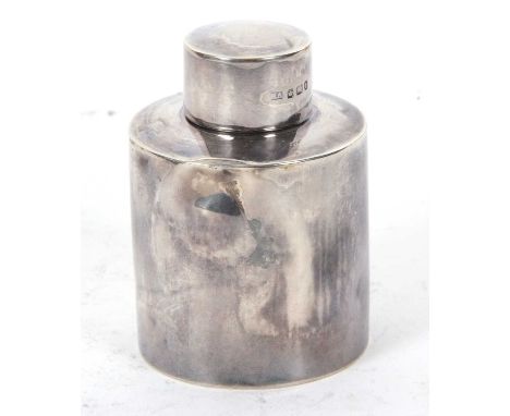 A late Victorian small silver caddy of plain cylindrical form, pull-off lid and hallmarked for Sheffield 1899, makers mark fo