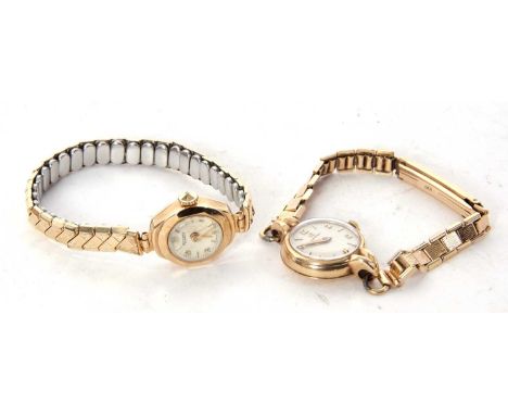 Two ladies wristwatches, one Omega and one Rotary, the Omega has a 9ct gold case and bracelet, manually crown wound movement,