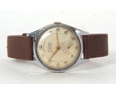 A vintage Hermes gents wristwatch, it has a 17 jewel shock resistant movement, manually crown wound, it has a cream dial with