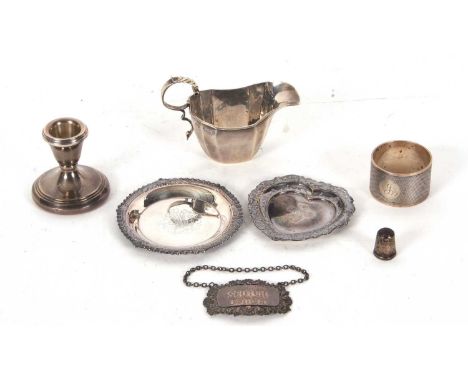 Mixed Lot: Late Victorian small silver panelled cream jug, Chester 1899, makers mark for George Nathan and Ridley Hayes, a Ge