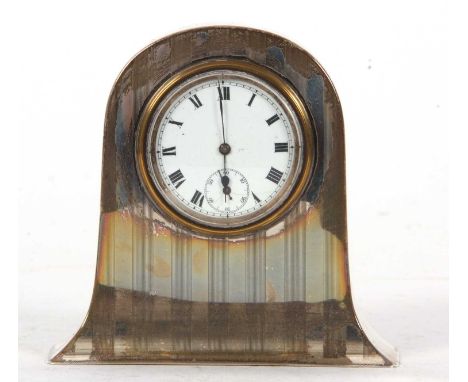 A George V novelty silver framed pocket watch holder in the form of a mantel clock, metal backed and loaded, hallmarked for B