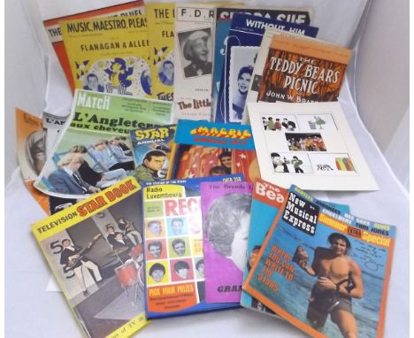 Small box: 1960s pop music books and annuals including THE BEATLES BOOK, 1966 Christmas Extra, orig pict prtd wraps + NEW MUS