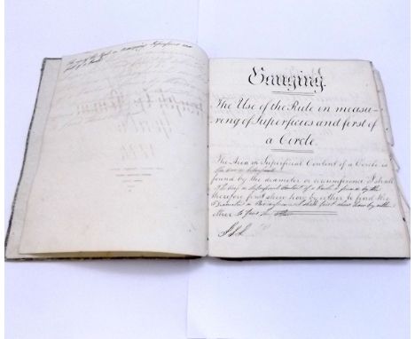 A MS album circa 1824 containing a student’s mathematics work including MS sketch diagrams, “JOSEPH G PIMM, APRIL 6TH 1824”, 