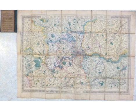 EDWARD STANFORD (PUB): MAP OF THE ENVIRONS OF LONDON REDUCED FOR THE ORDNANCE SURVEY, hand col'd engrd map circa 1860, fdg bk