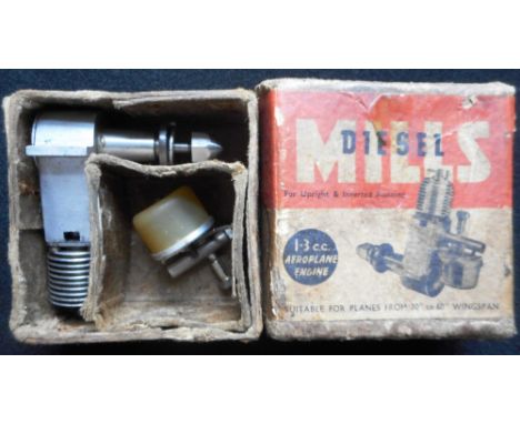 Model aircraft diesel engine. Mills 1.3cc engine, in box. Not known if working.