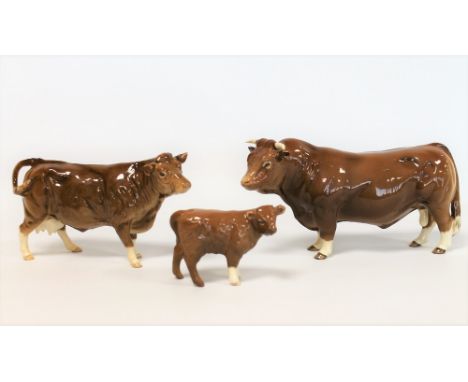 Three Beswick Collectors Club figures: Limousin Bull, no. 2463B, 12.7cm high; Limousin Cow, no. 3075B, 12.7cm high and Limous