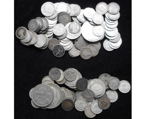 United Kingdom. Collection of pre-1920 silver coins. Pre-1947 silver coins.  Condition Report. Pre-1920 coins - 153.3gmPre-19