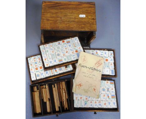 Chad Valley. Mah Jong set in wooden drawered case. Ceramic tiles.
