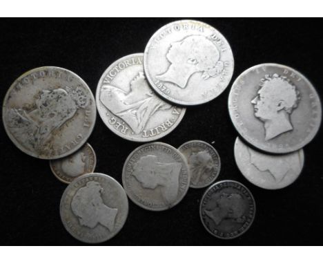 United Kingdom. Collection of pre-1920 silver coins.  Condition Report. 73.7gm