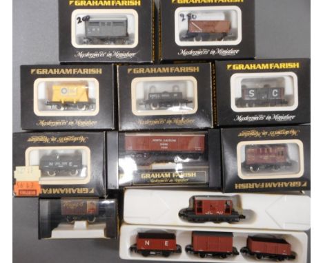 Graham Farish N gauge. 12 various rolling stock. Boxed.