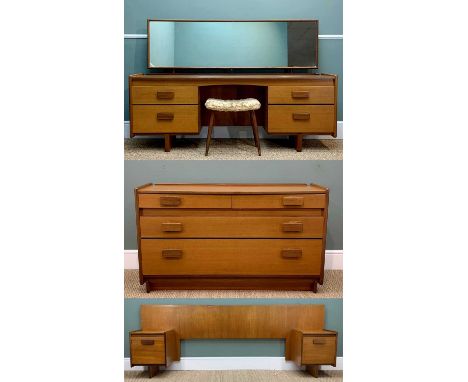 MID CENTURY WHITE & NEWTON (PORTSMOUTH) 1960's TEAK BEDROOM FURNITURE comprising, chest of drawers 73 (h) x 126 (w) x 44cms (