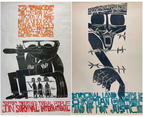 ‡ PAUL PETER PIECH three-colour lithograph - promotion of human rights organisation Survival International with anti-ethnocid