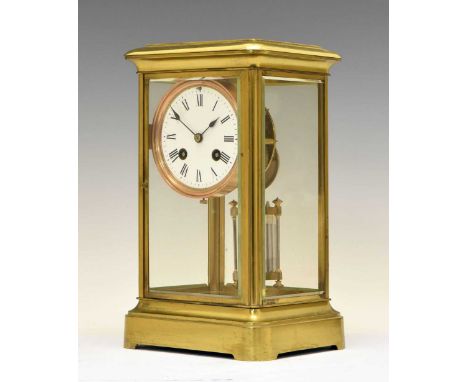 Early 20th Century French four-glass mantel clock, Japy Freres, 3.5-inch white Roman dial, two-train movement with exposition