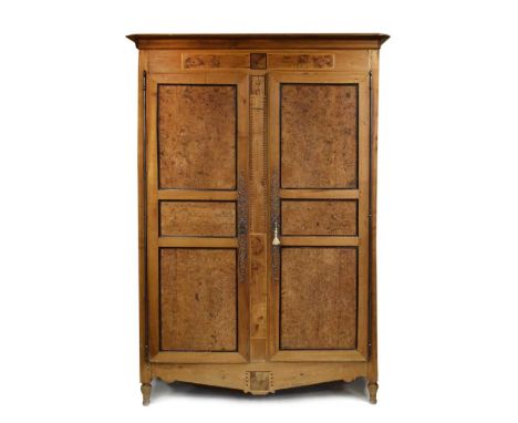 19th Century French inlaid armoire or marriage cupboard, La Rochelle (Poitou Charente) region, South West France, with moulde