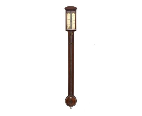 George IV mahogany stick barometer, Watkins &amp; Hill, 5 Charing Cross, London, the signed silvered two-piece scale reading 