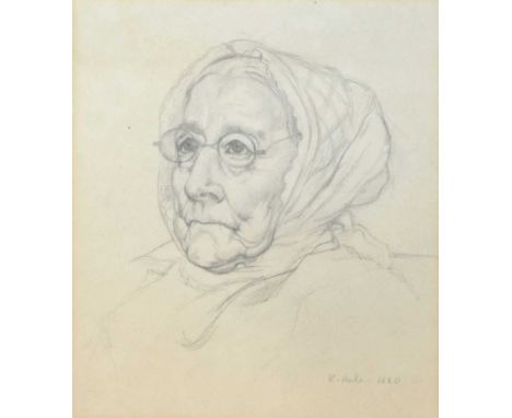 Kathleen Hale OBE (1898-2000) - Pencil sketch - Portrait of an elderly lady, signed and dated 1920 lower right, 20cm x 17.5cm