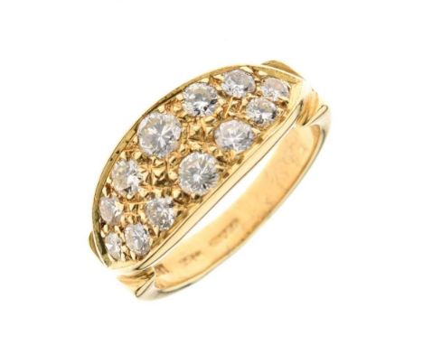 Twelve stone diamond 18ct gold ring, the graduated brilliant cuts totalling approximately 0.88 carats estimated, size M, 6.6g