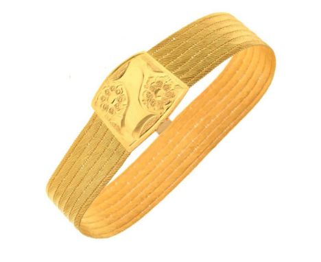 Mesh bracelet, stamped 'TSE' in a lozenge, 'AKDIN', 'T57000' and '22', to an engraved clasp, 19cm long, 32g grossCondition re